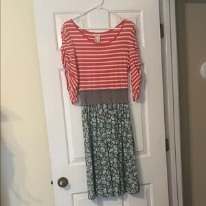 Matilda Jane Red Striped and Blue Floral Dress